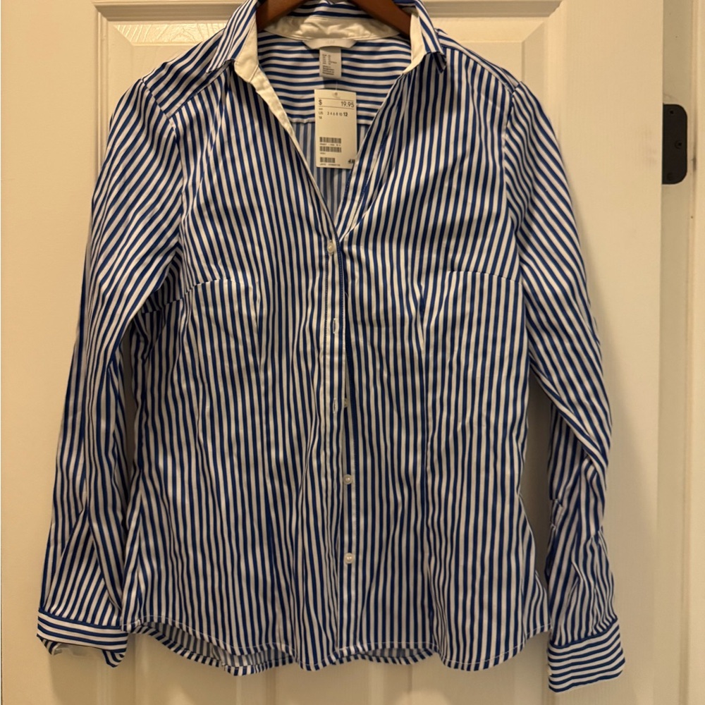Classic blue and white striped office blouse.